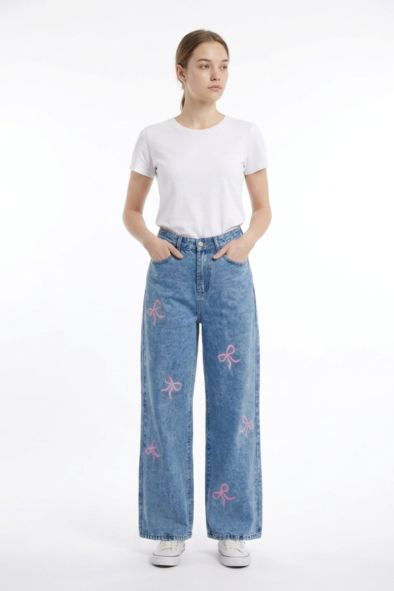 Women's High Waist Printed Wide Leg Jeans