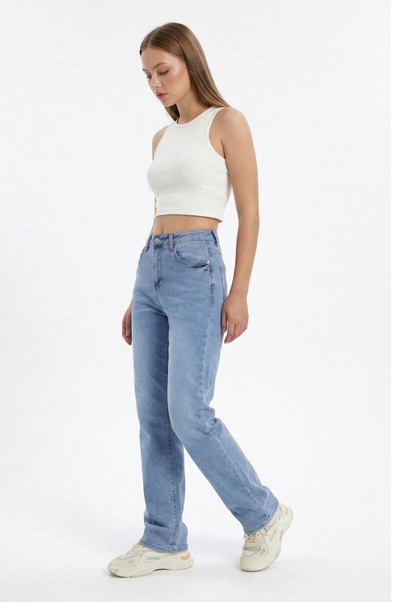 Women's Vintage High Waist Stretch Straight Leg Jeans
