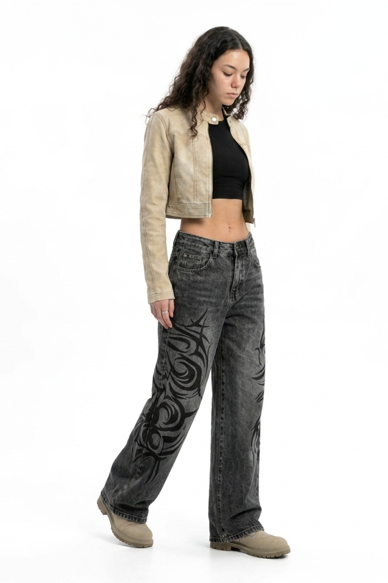 Women's High Waist Washed Stretch Wide Leg Jeans
