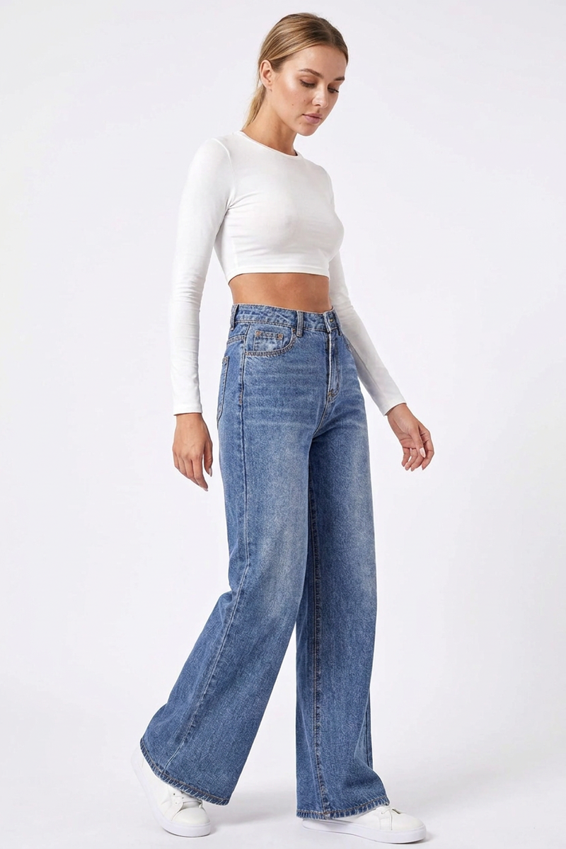 Women's Vintage Wash High Waist Wide Leg Jeans