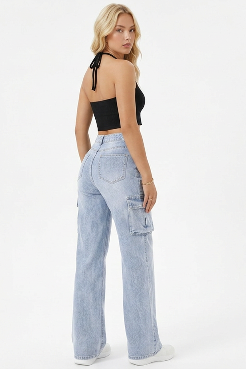 Women's High Waist Relaxed Fit Wide Leg Cargo Jeans