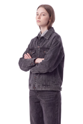 Women's Washed Black Grey Classic Denim Jacket