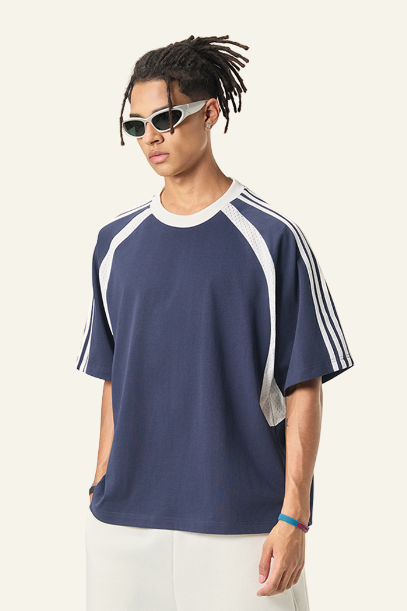 Men's  Cotton Side Striped Color Block Streetwear T-shirt.