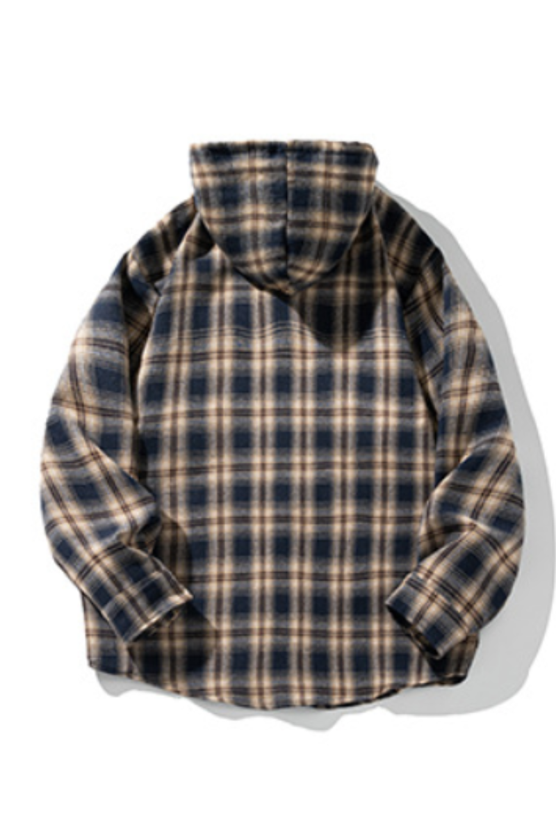 Women's Spring Vintage Hooded Plaid Button-Down Overshirt