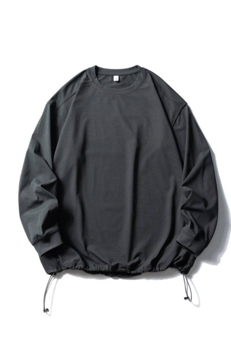 Unisex Spring Drawstring-Hem Relaxed Long-Sleeve T-Shirt