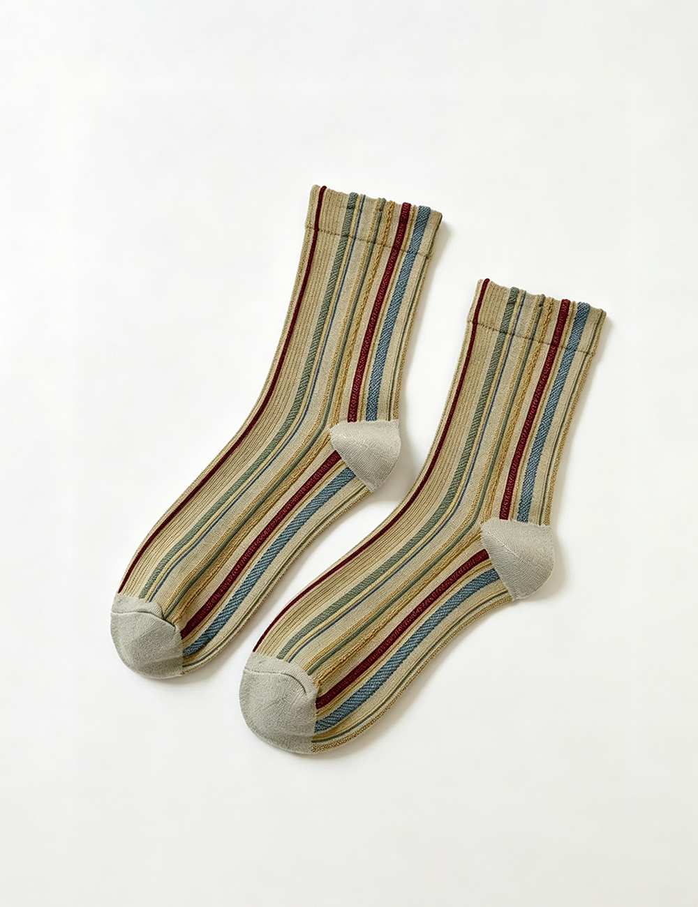 Ladies Retro Striped Contrast Toe Mid Calf Socks