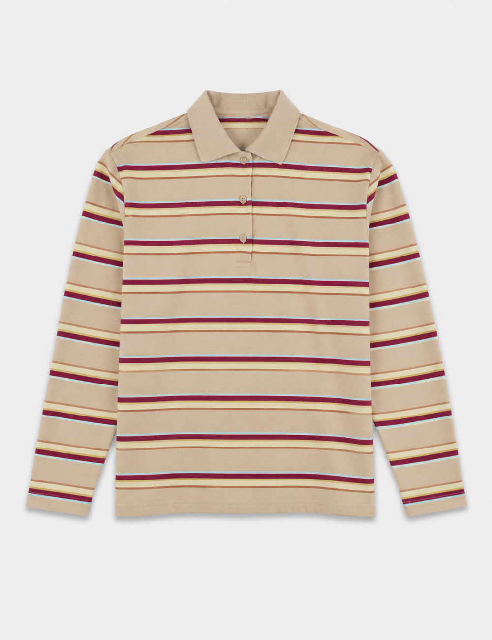 Ladies Casual Striped Polo Collar Long Sleeves Top