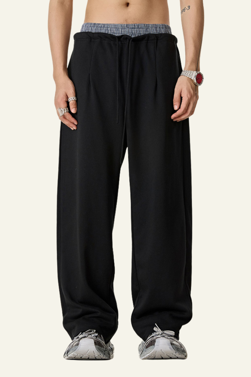 Men's Streetwear Double-Waistband Straight Leg pants.