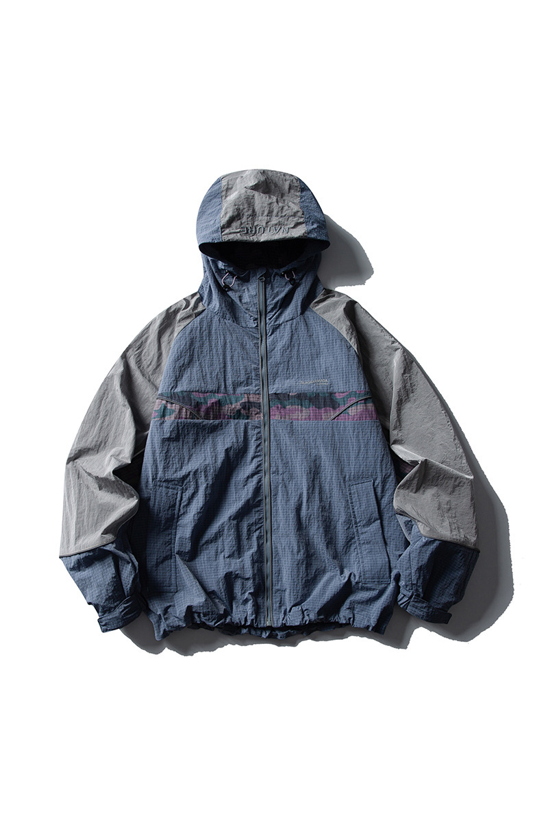 Unisex Retro Colorblock Loose Waterproof Windbreaker Jacket
