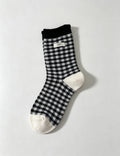 Ladies Cute Plaid Patch Mid Calf Socks