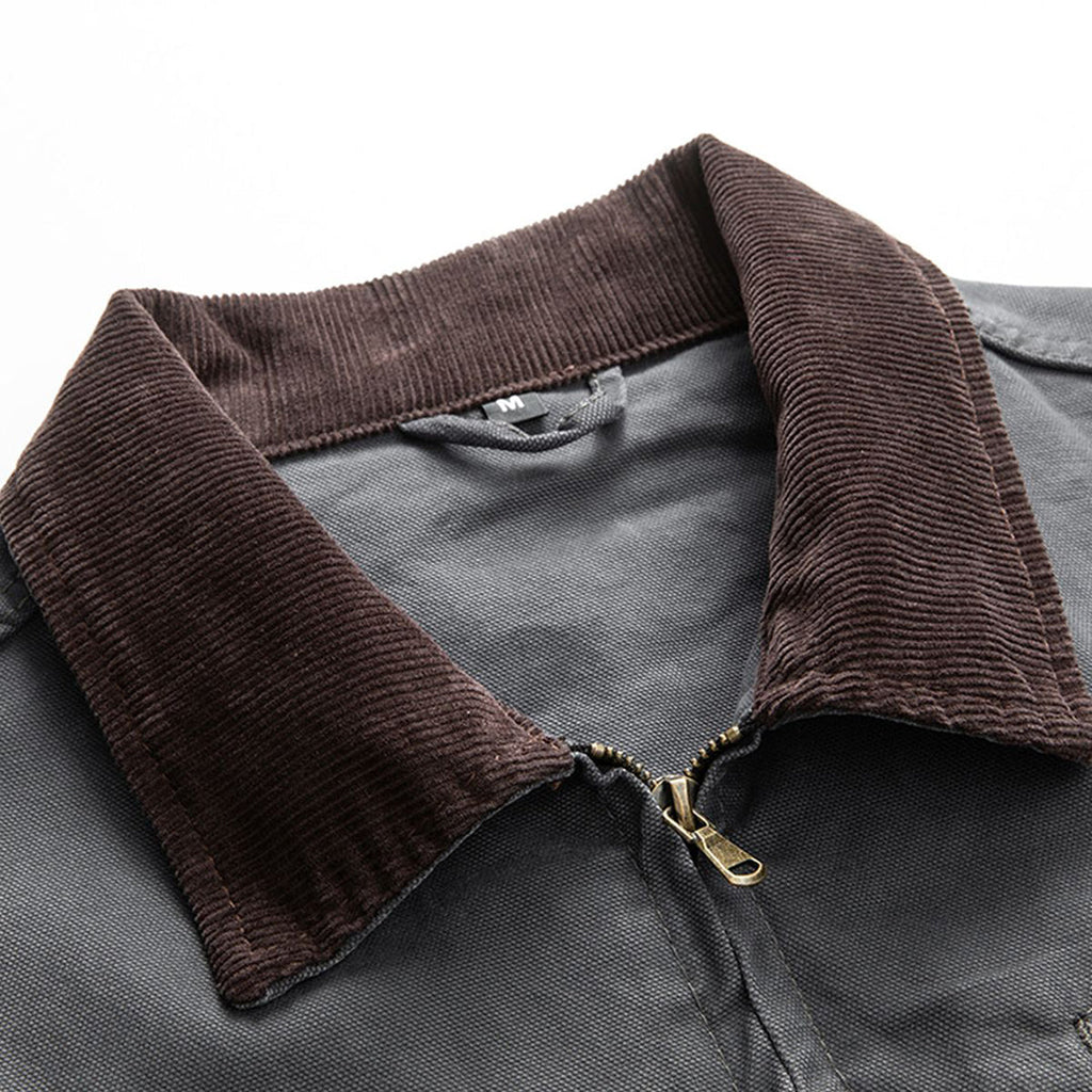 Men's Spring Contrast Collar Washed Denim Work Jacket