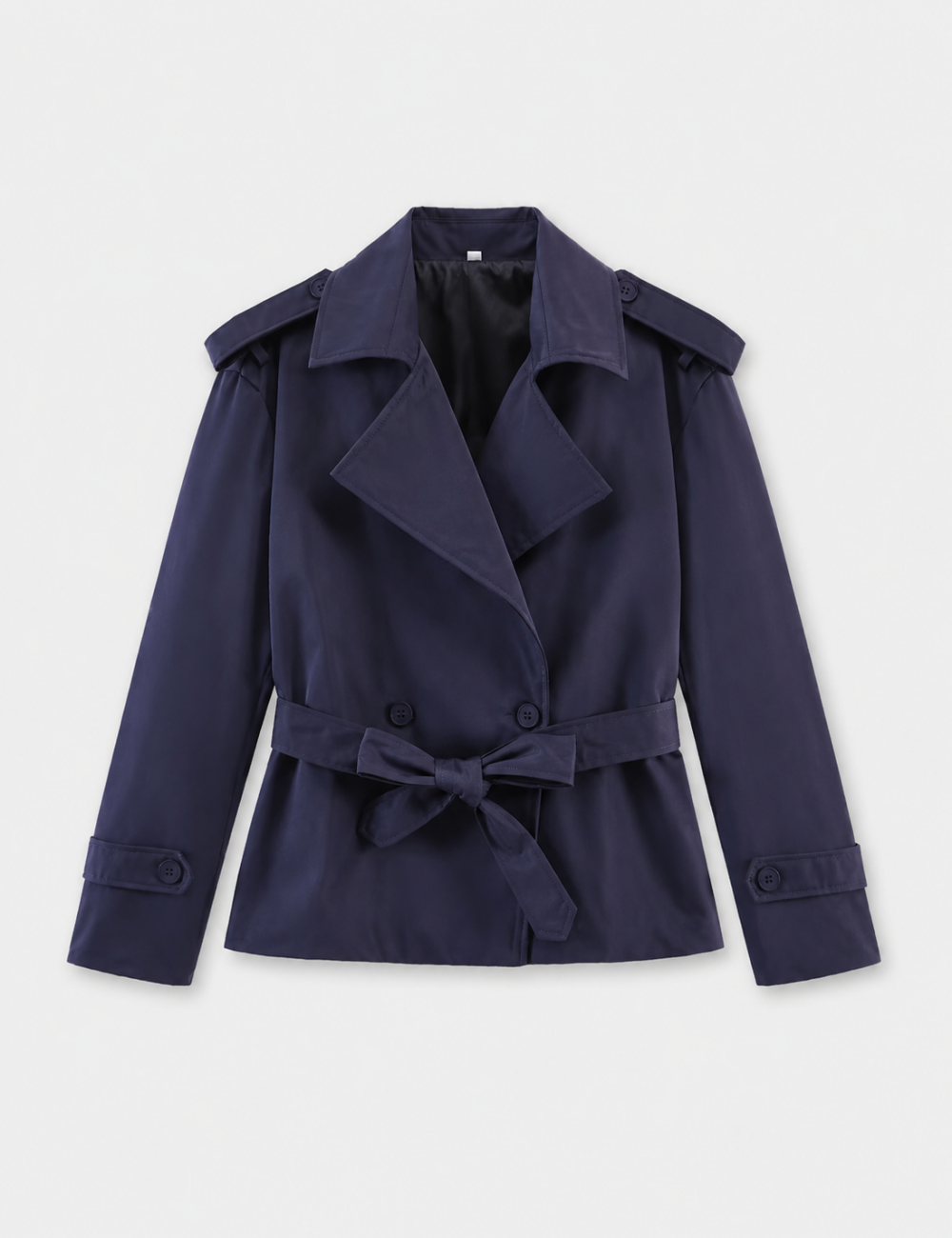 Ladies Lapel Collar Belted Short Trench Coat