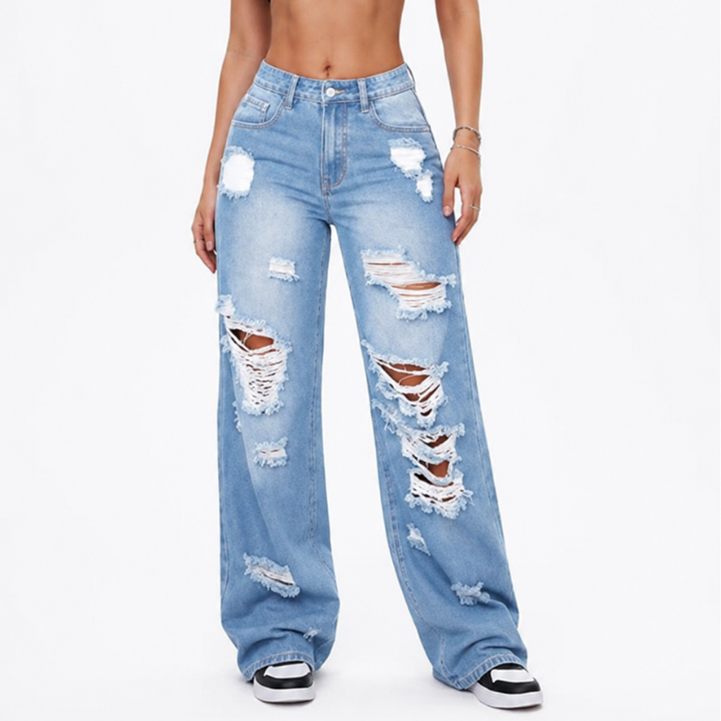 Women's High Waist Baggy Distressed Jeans