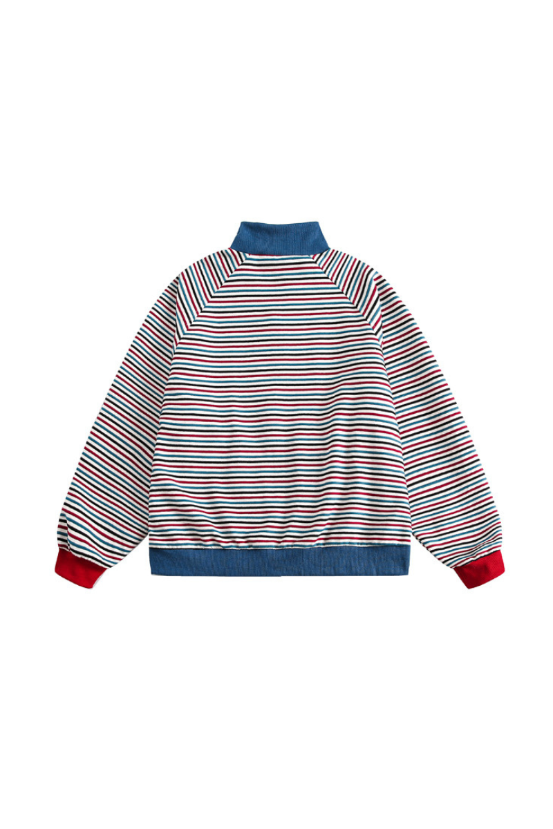 Unisex Fall Clothing Colorful Stripe Stand Collar Jacket