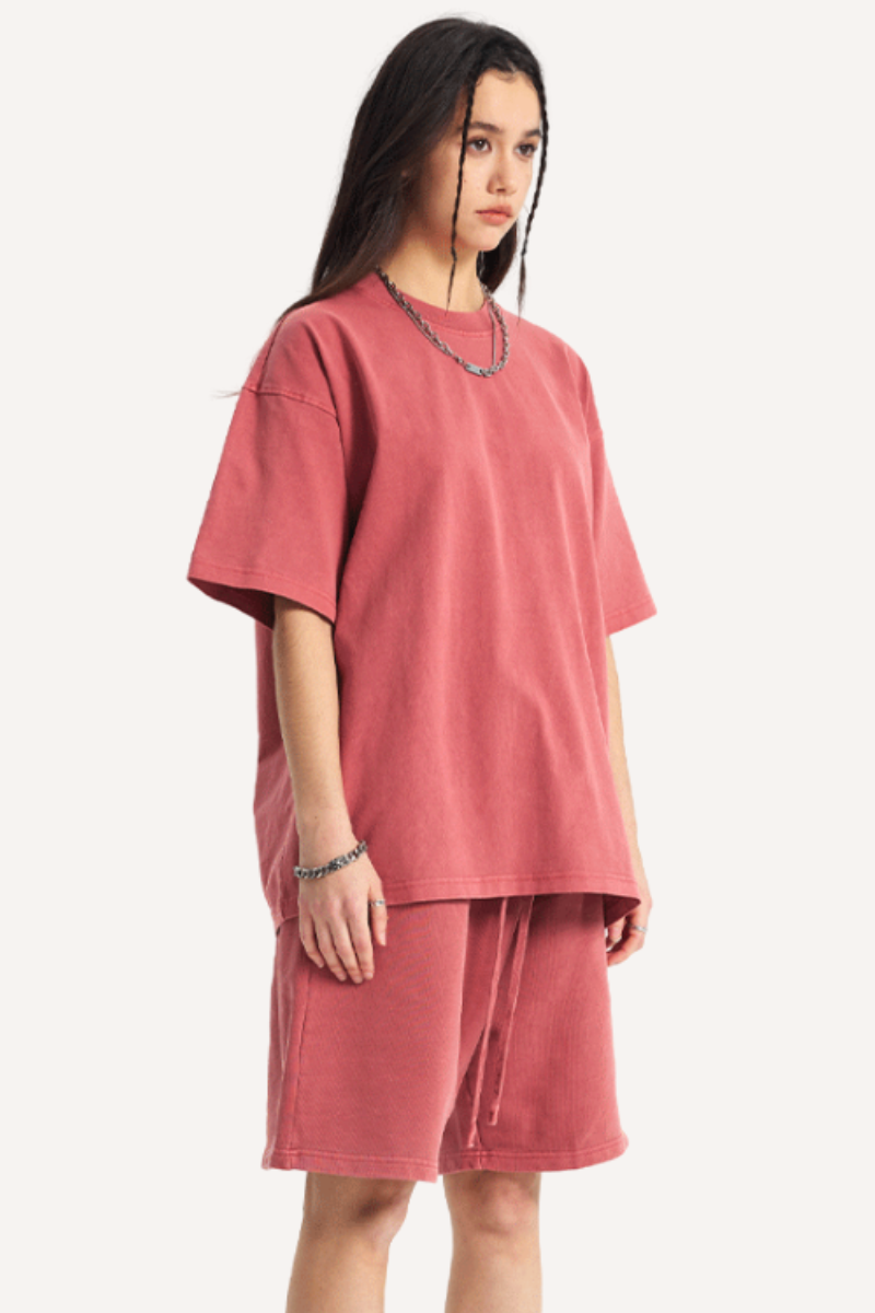 Unisex Summer Washed Distressed Fade Tee & Shorts Set