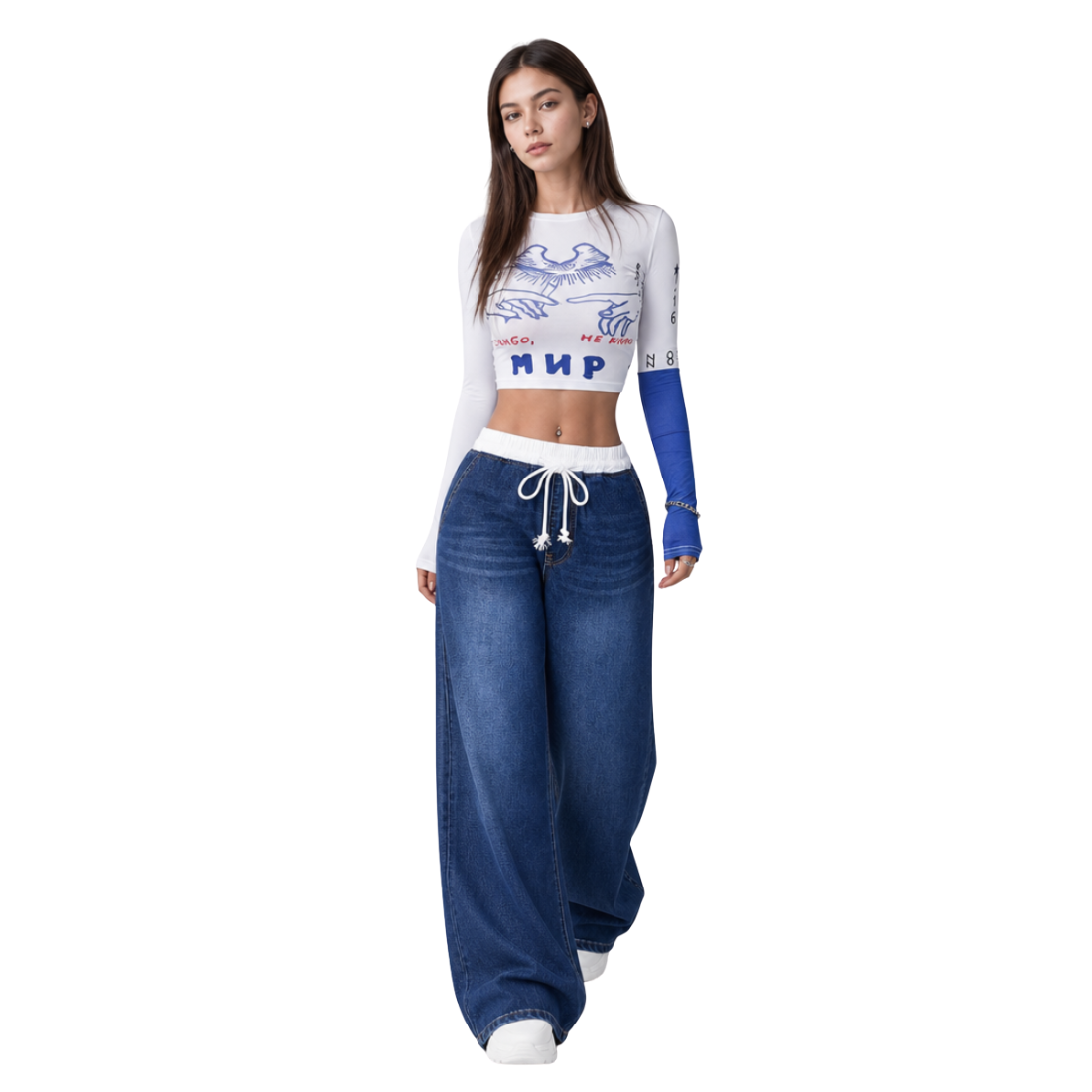Women's Drawstring Waist Wide Leg Jeans