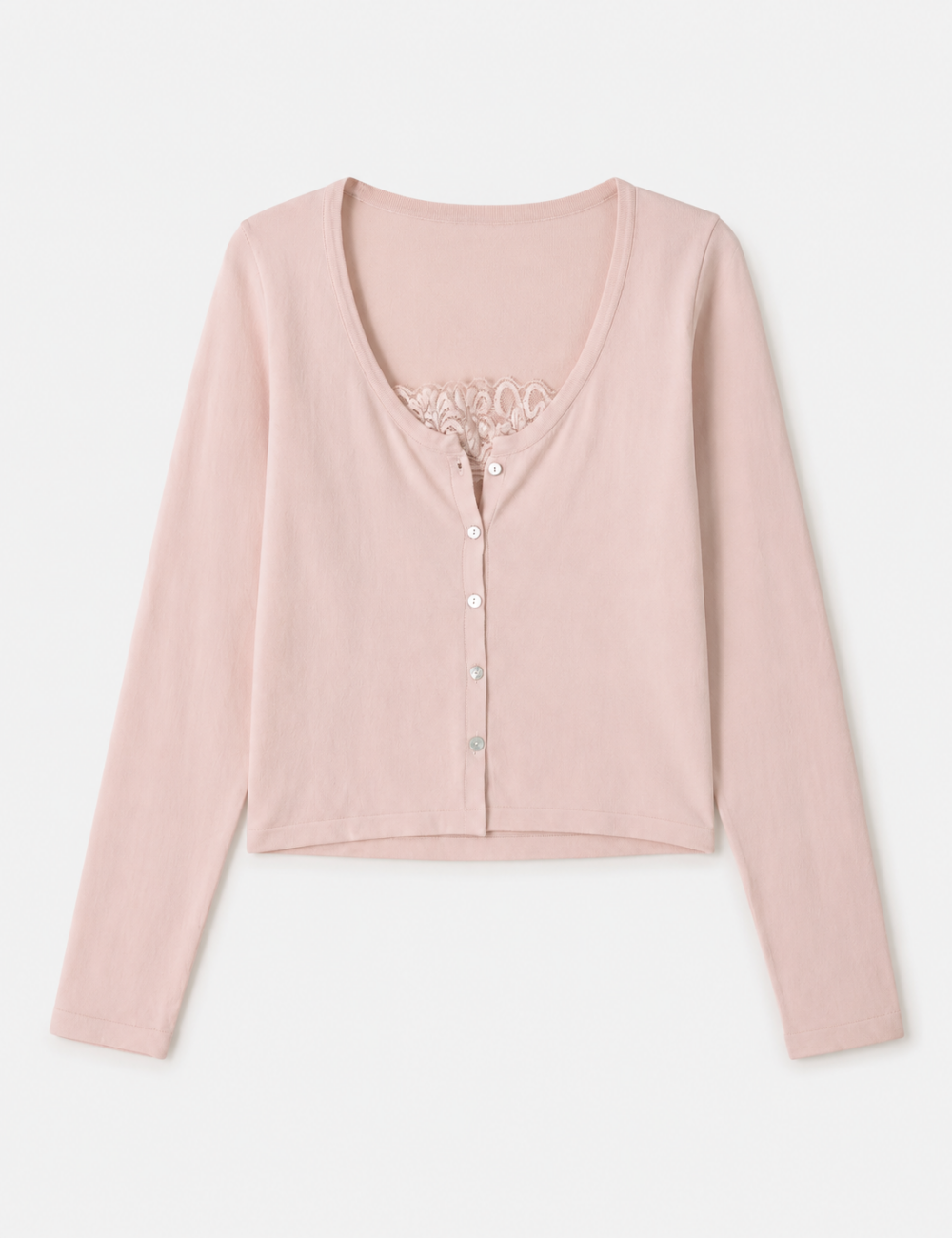 Ladies Lace Trim Button Down Long Sleeves Top