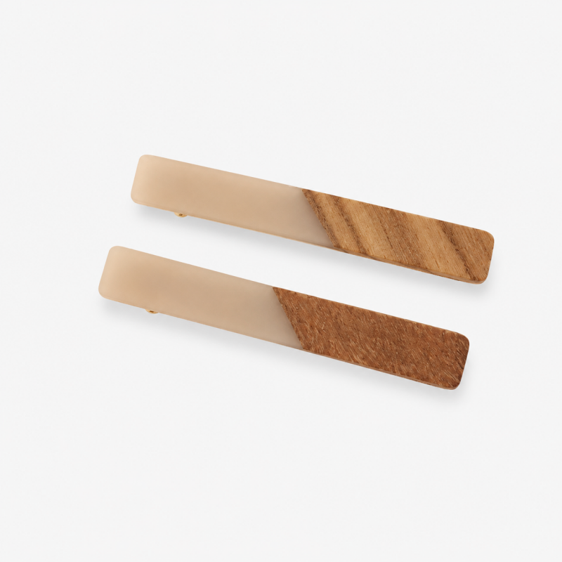 Ladies Minimalist Fake Wood Splicing Duckbill Hair Clip Set