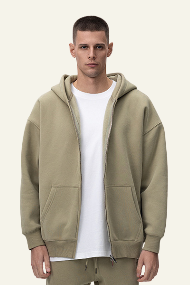 Men's Streetwear Fleece-lined  Full-Zipper Hooded Jaacket