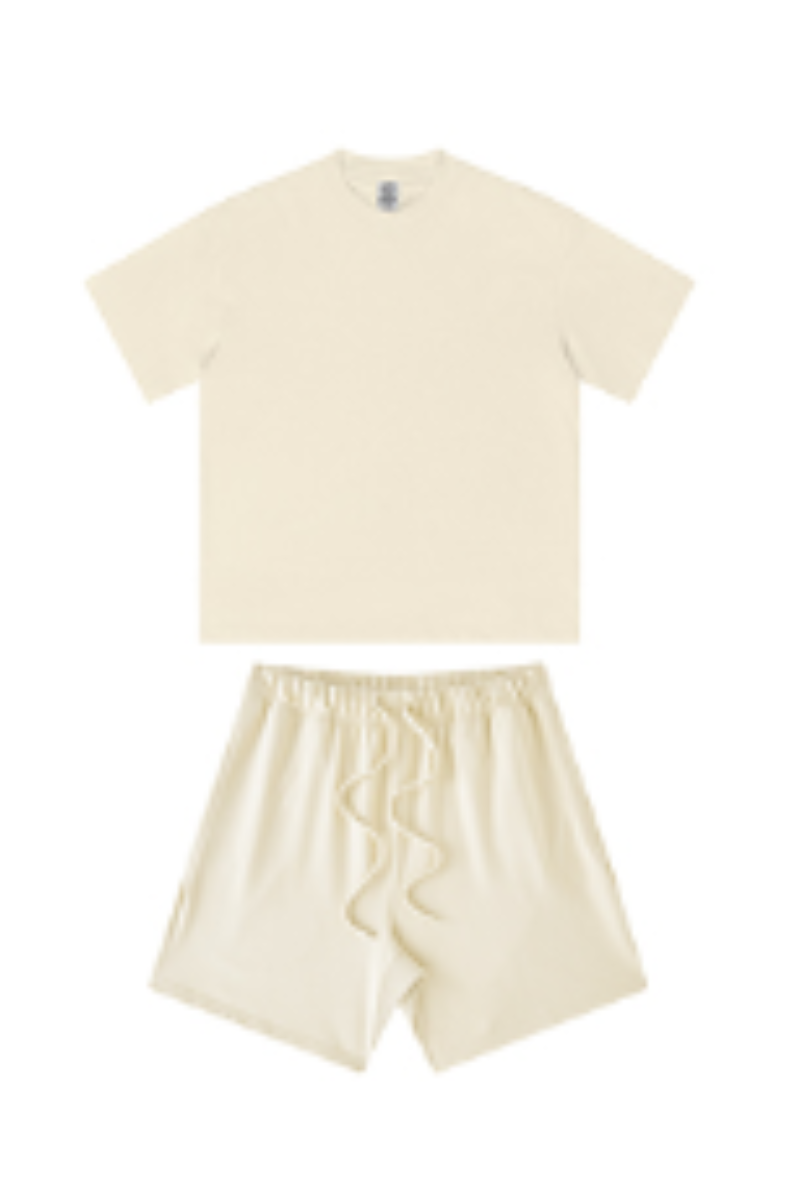 Unisex Summer Heavy Solid Outdoor Street Tee & Shorts Set