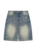 Men's Summer 385g Loose Raw Edge Ripped 5" Denim Shorts