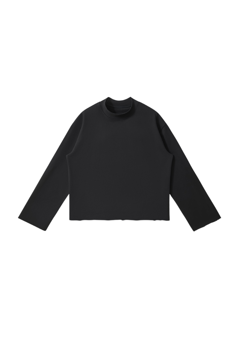 Unisex Fall Clothing Boxy Frayed Hem Mock Neck Long Top