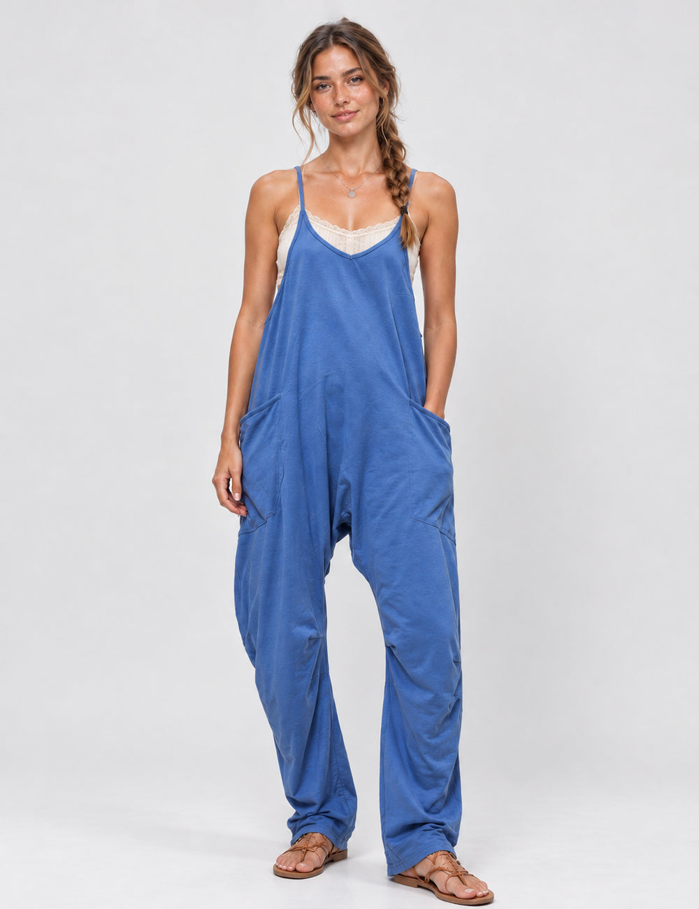 Ladies Casual V-Neck Spaghetti Strap Jumpsuit