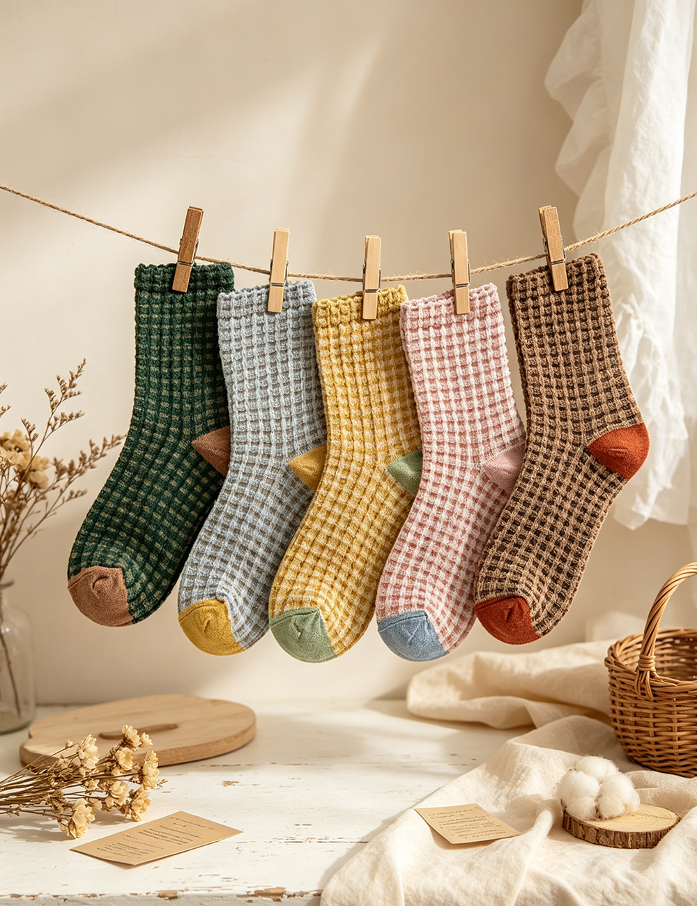Ladies Retro Casual Checkerboard Crew Socks