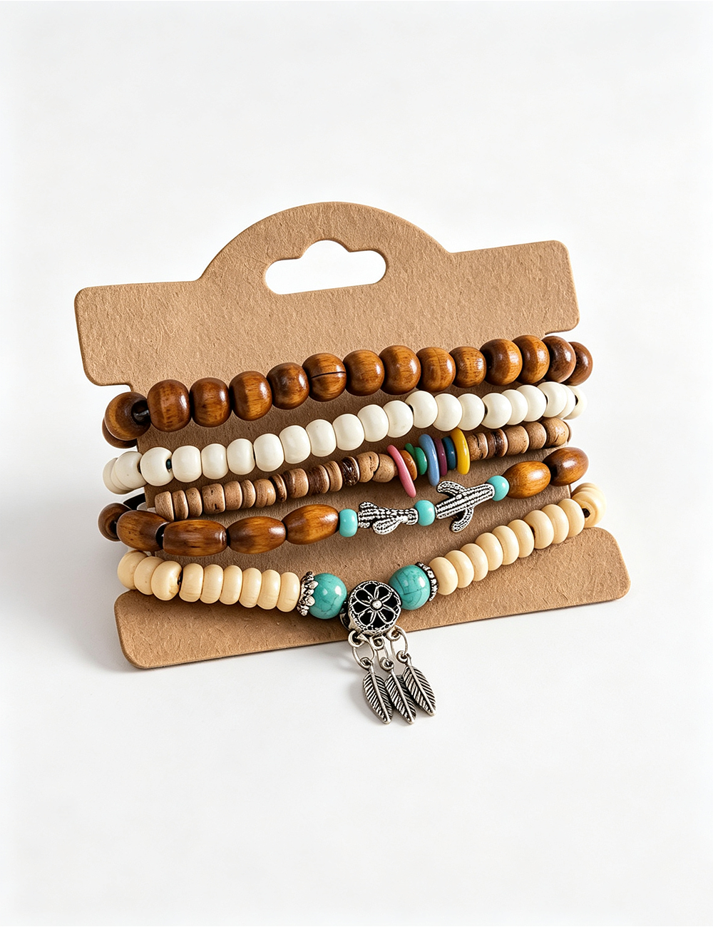 Ladies Beaded Charm Layered 5PCS Bracelet Set