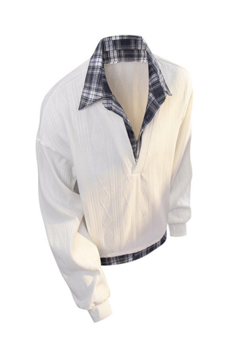 Men's Fall Clothing Plaid-Collar Layered Sweatshirt