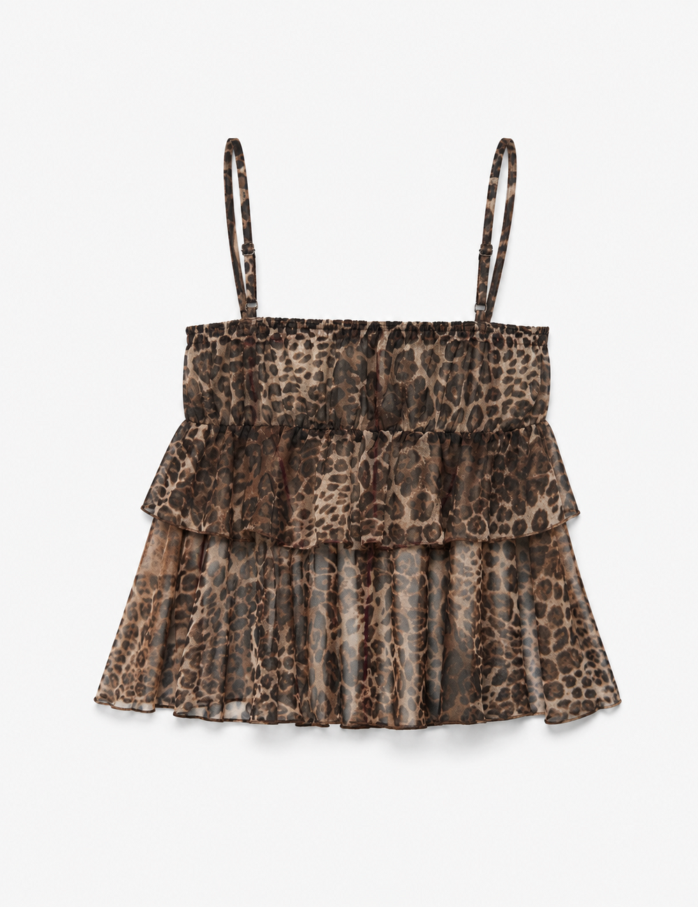 Ladies Casual Leopard Print Ruffle Hem Cami Top