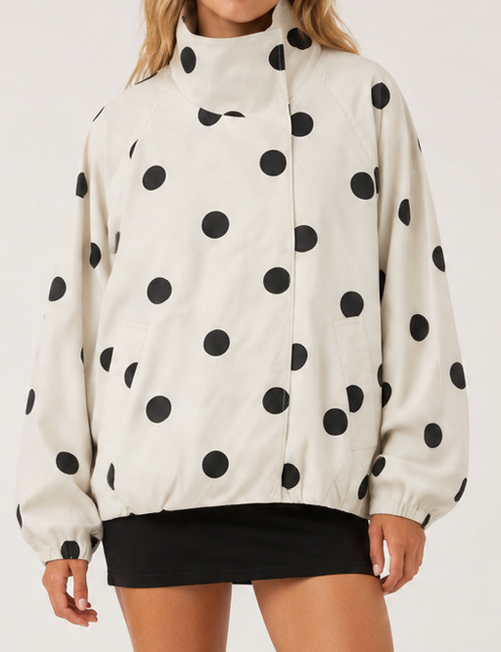 Ladies Casual Polka Dot Stand Collar Crop Jacket