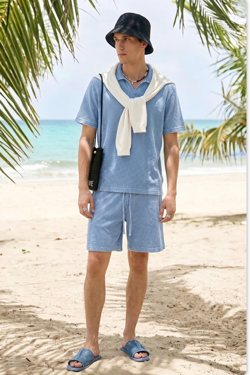 Men's Summer Vintage Washed Waffle Breathable Loose Polo
