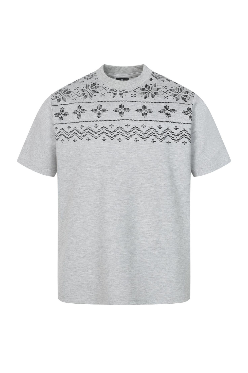 Men's Summer 320g Mock Neck Fair Isle Jacquard Vintage Tee