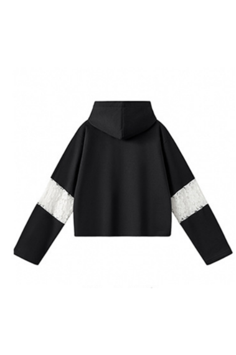 Women Fall Clothing Lace Sleeve Cropped Drawstring Hoodie