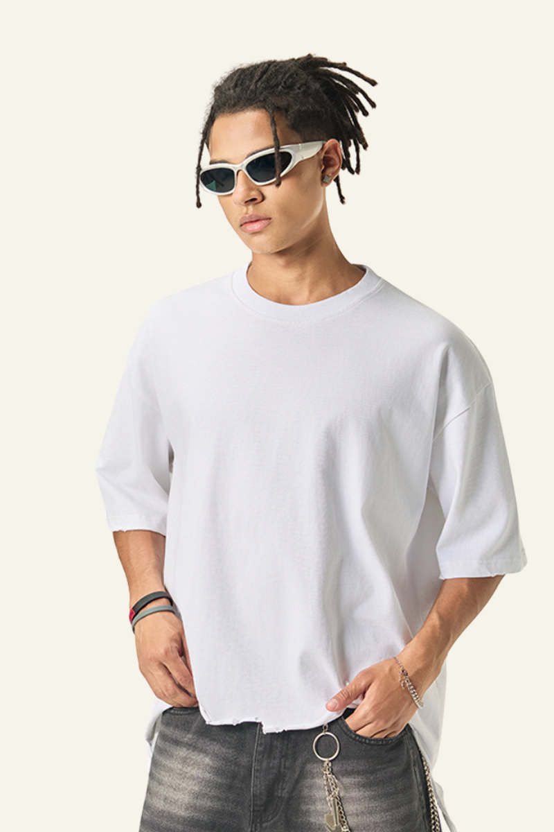 Men's Cotton Frayed Streetwear Washed T-Shirt
