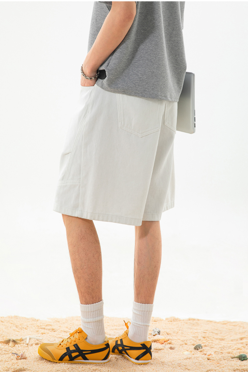 Men's Summer Retro Washed Pleated Cut Loose 5" Denim Shorts