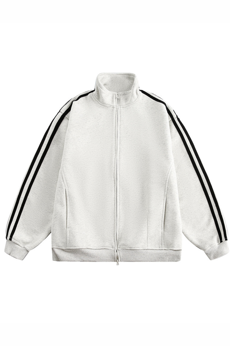 Unisex American Retro 3-Stripe Zip Hoodie - Oversized