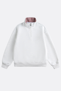 Unisex Spring Plaid Patchwork Half Zip Loose Hoodie