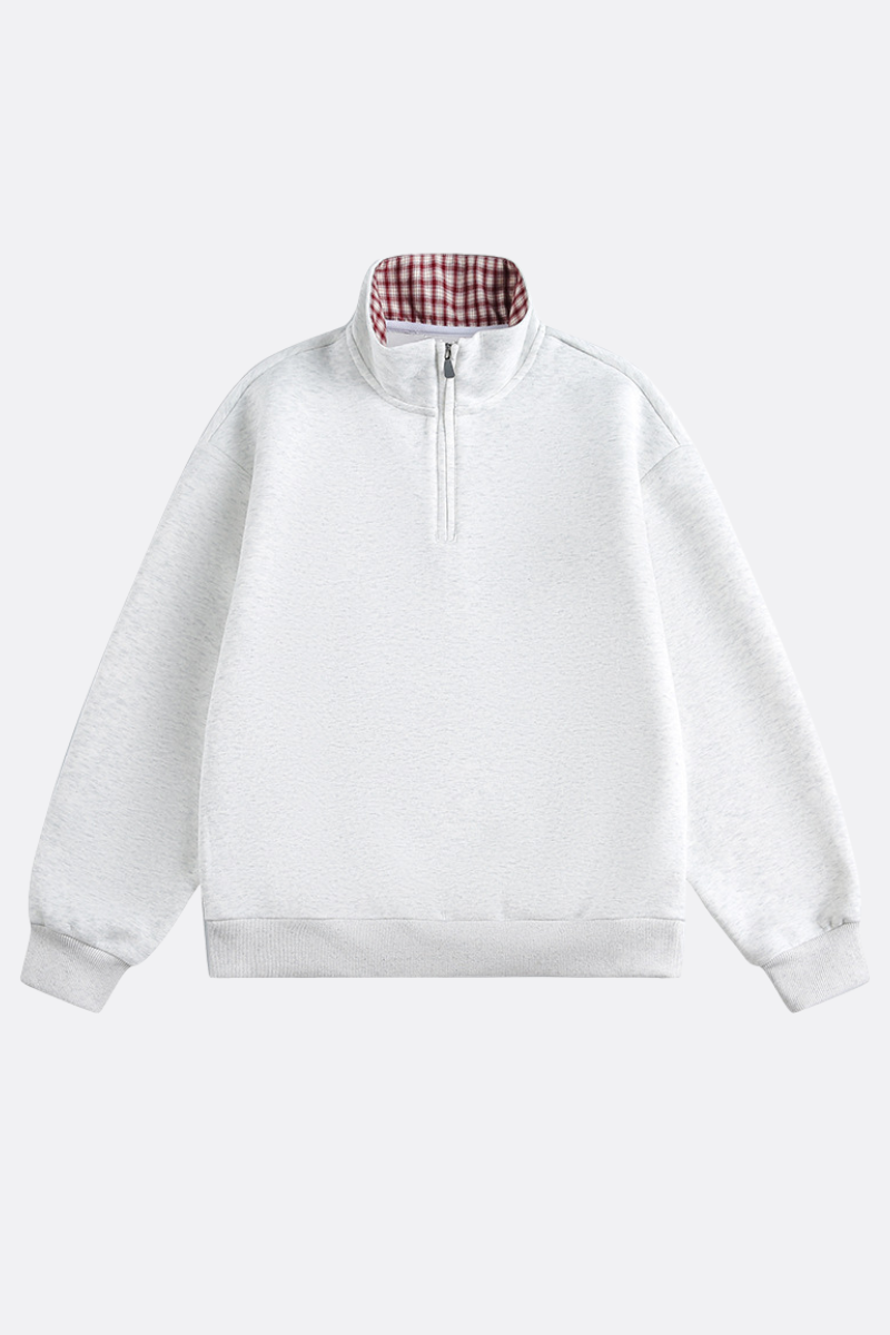 Unisex Spring Plaid Patchwork Half Zip Loose Hoodie