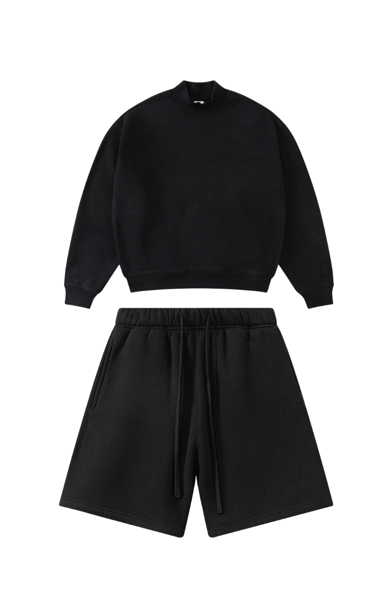 Unisex Fall Clothing Boxy Fleece Mock Neck Straight Set