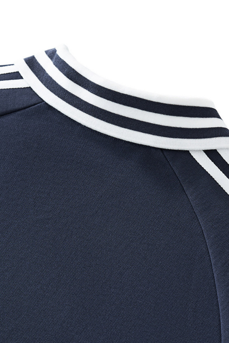 Unisex 380g Cotton Striped Colorblock Collar Sweatshirt