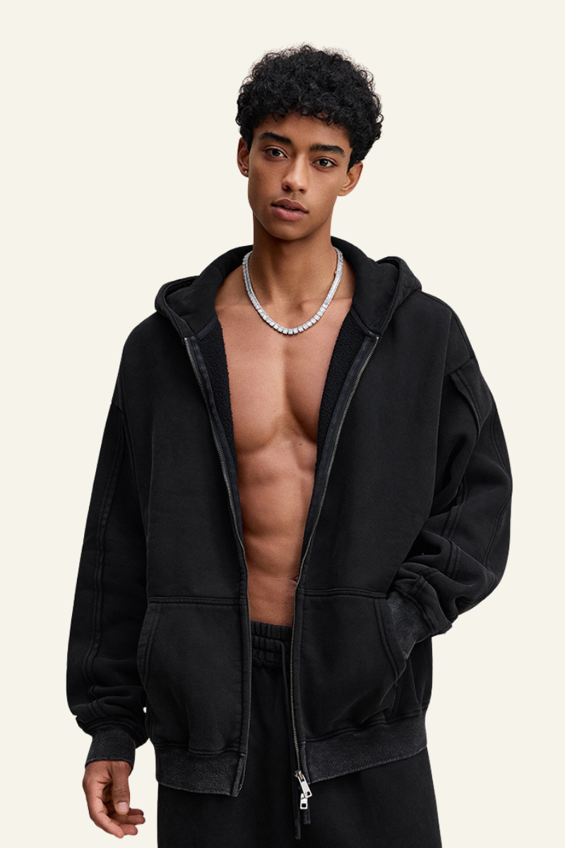 Men's Fall Clothing Retro Fleece Zipper Hoodie Jacket