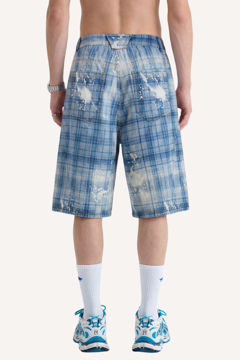 Men's 2026 Summer Curved Cargo 7/8 Plaid Washed Pants