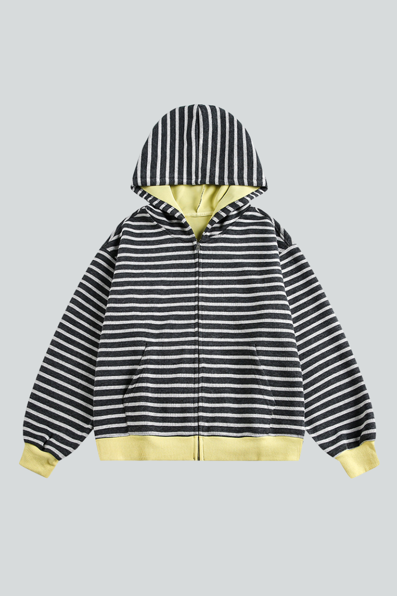Unisex Spring American Stripe Colorblock Zip Hoodie