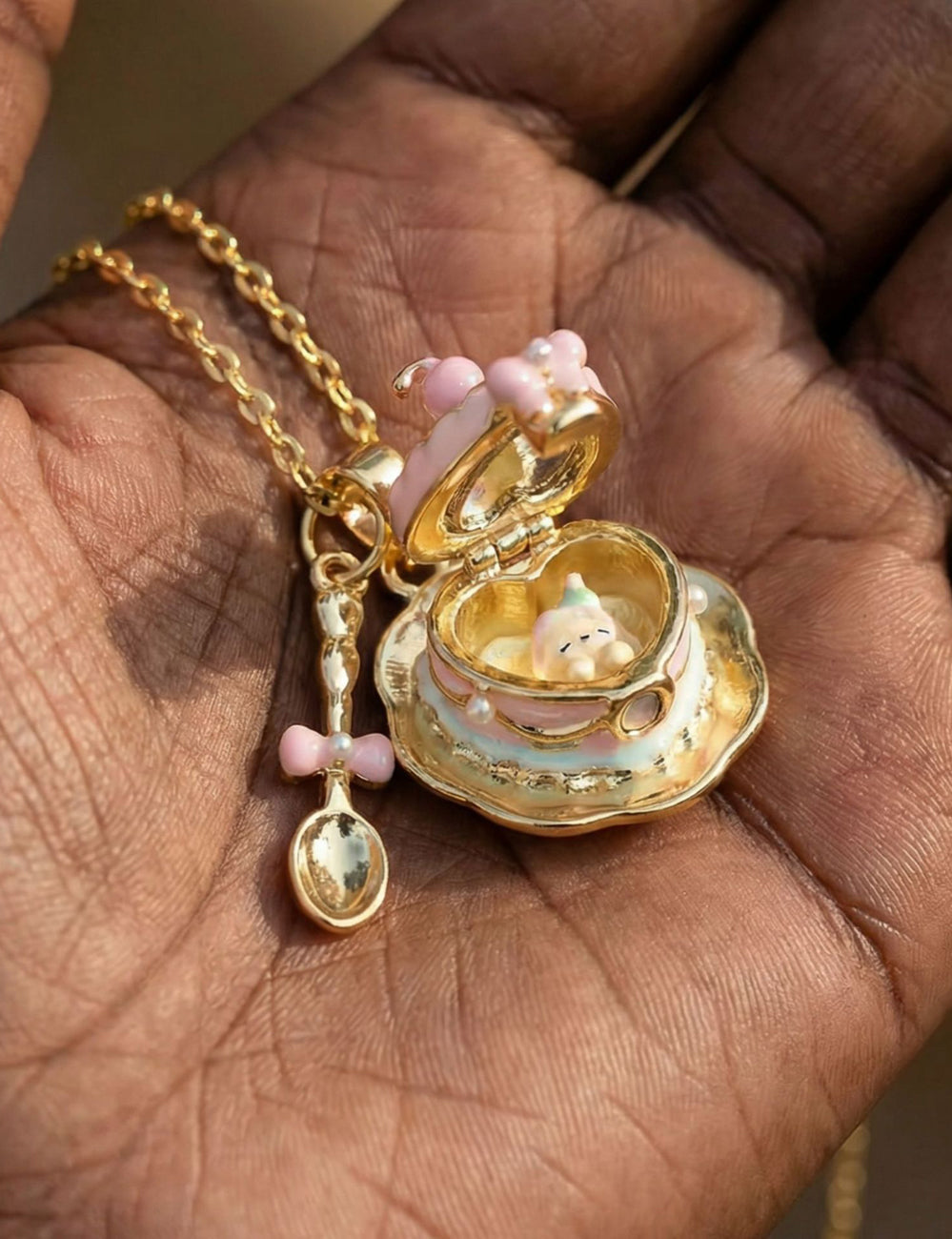 Ladies Cute Teacup Dog Locket Pendant Necklace