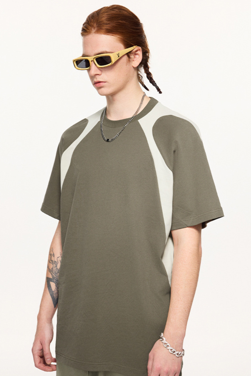 Men's Summer 230g Cotton Colorblock Raglan Loose Crew Tee