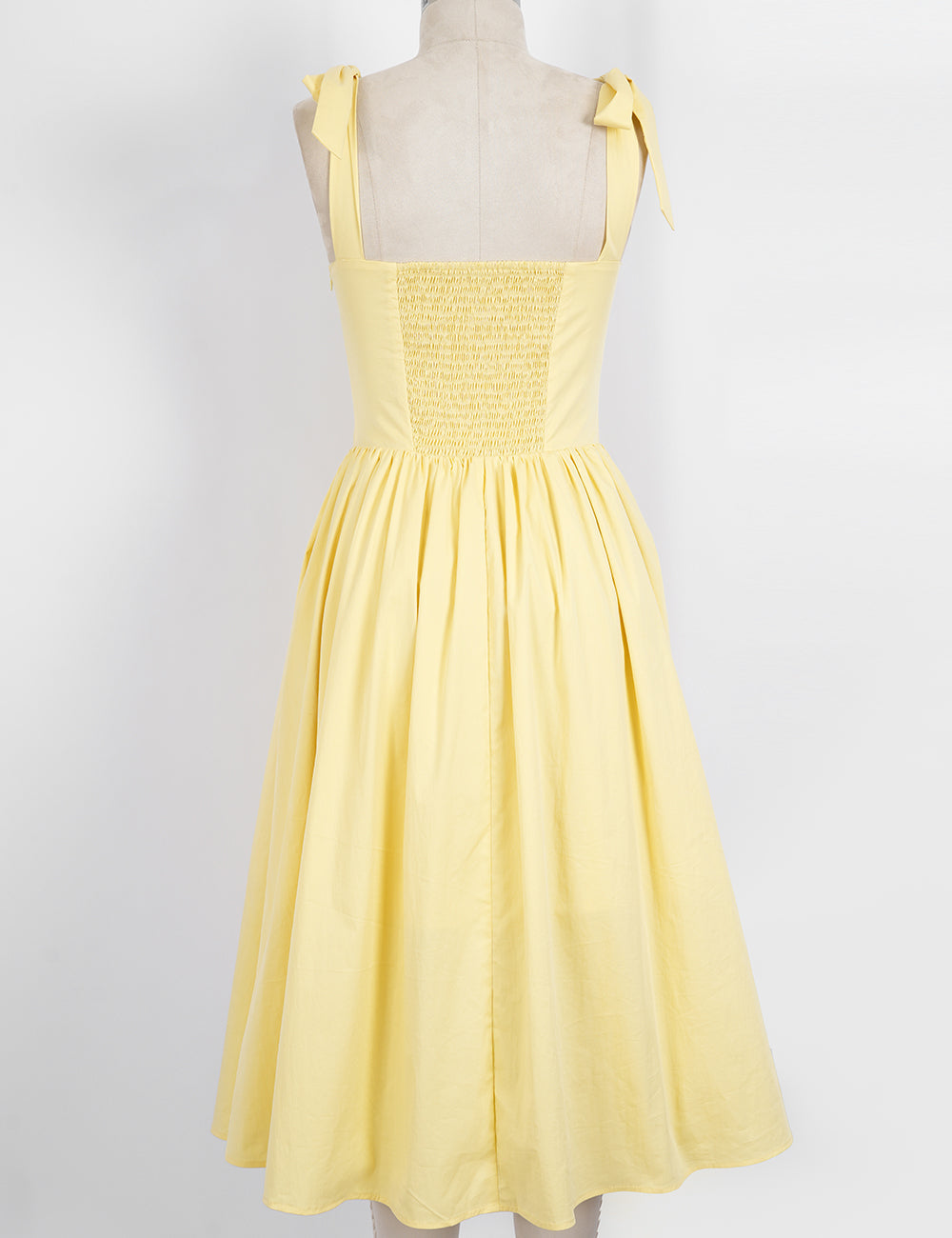 Ladies Elegant Square Neck Tie Strap Shoulder Midi Dress
