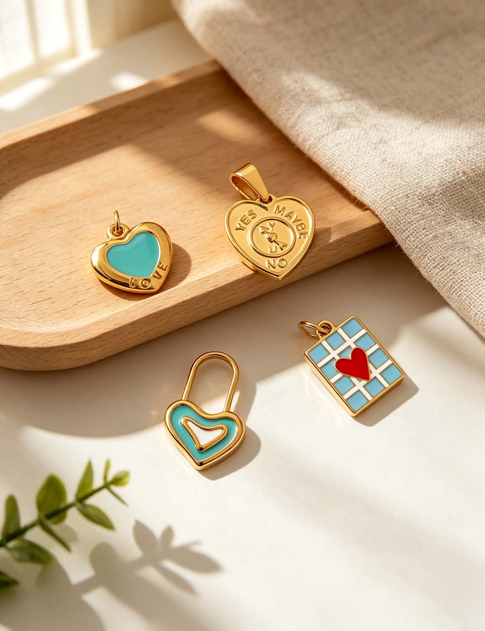 Ladies Color Block Geometric Heart Pendant Charms