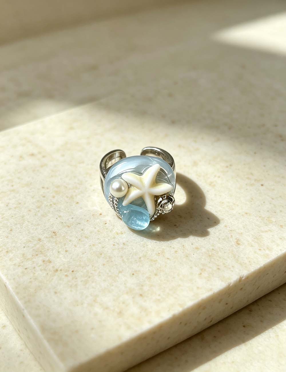 Ladies Coastal Seashell Starfish Beaded Statement Rings